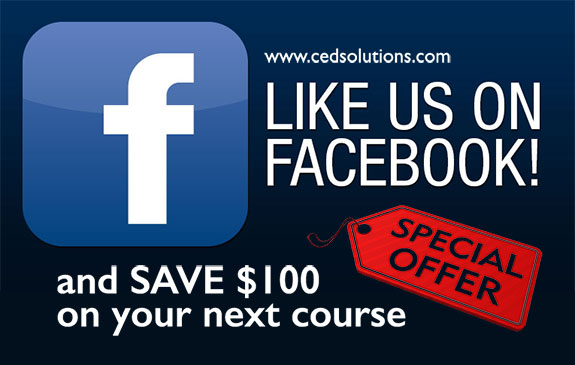 Like us on Facebook and SAVE $100 on your next course